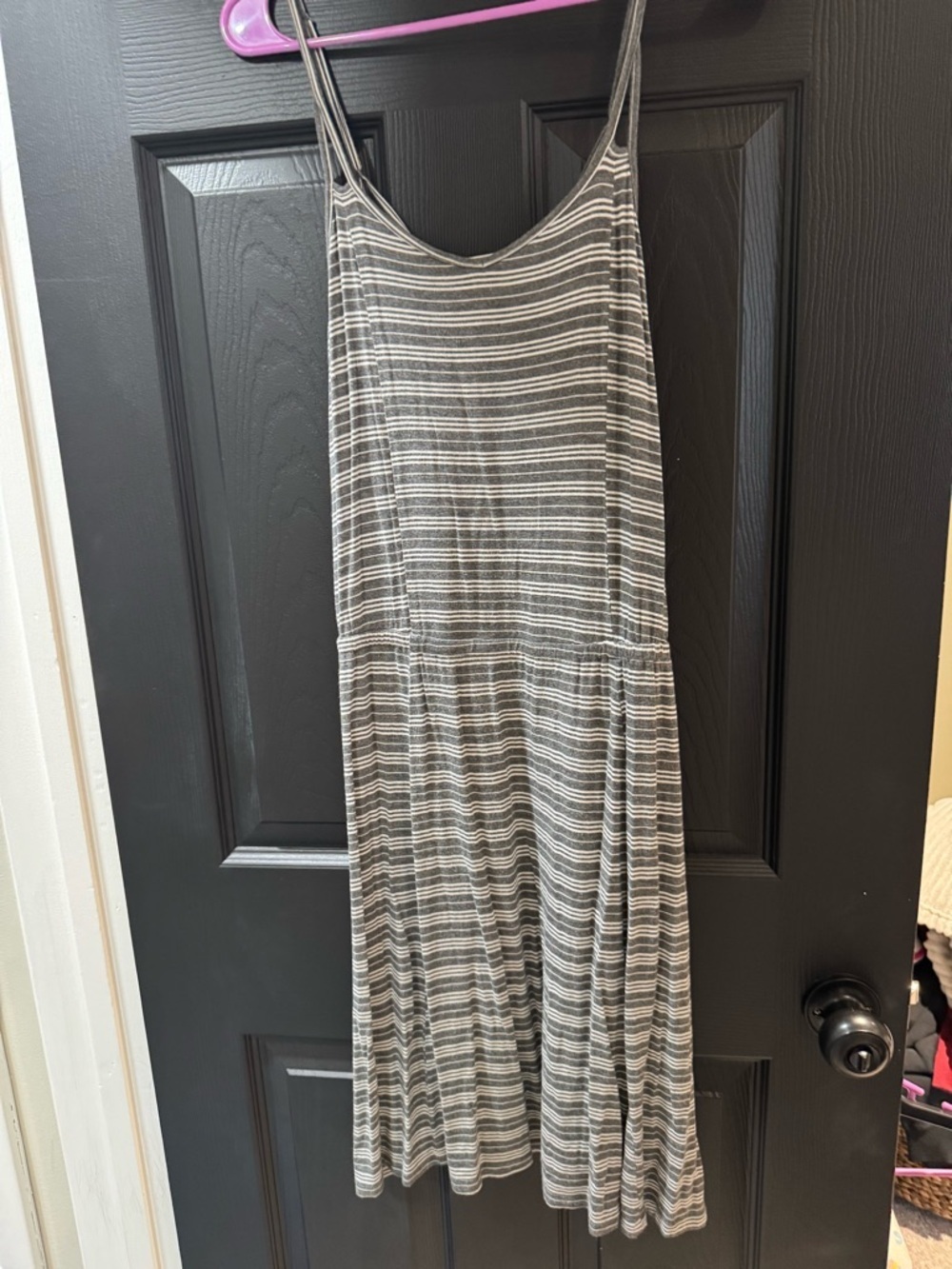 Charming Charlie Gray & White Striped Sleeveless Midi Dress
